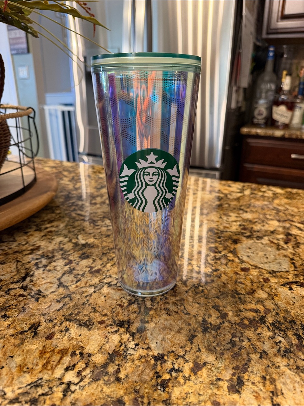 Starbucks Iridescent Holographic Tumbler with Green Logo and Lid